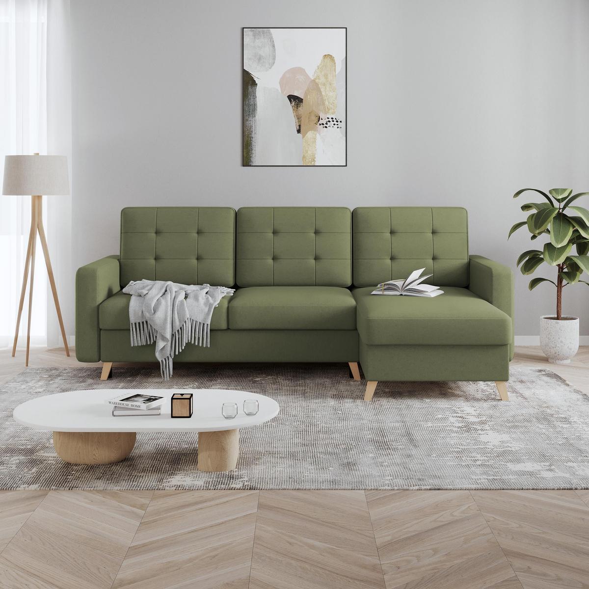 ECKSCHLAFSOFA Vinci mit universelle Ottomane, Grün - Buchefarben/Grün, Textil (236/151cm) - Beautysofa