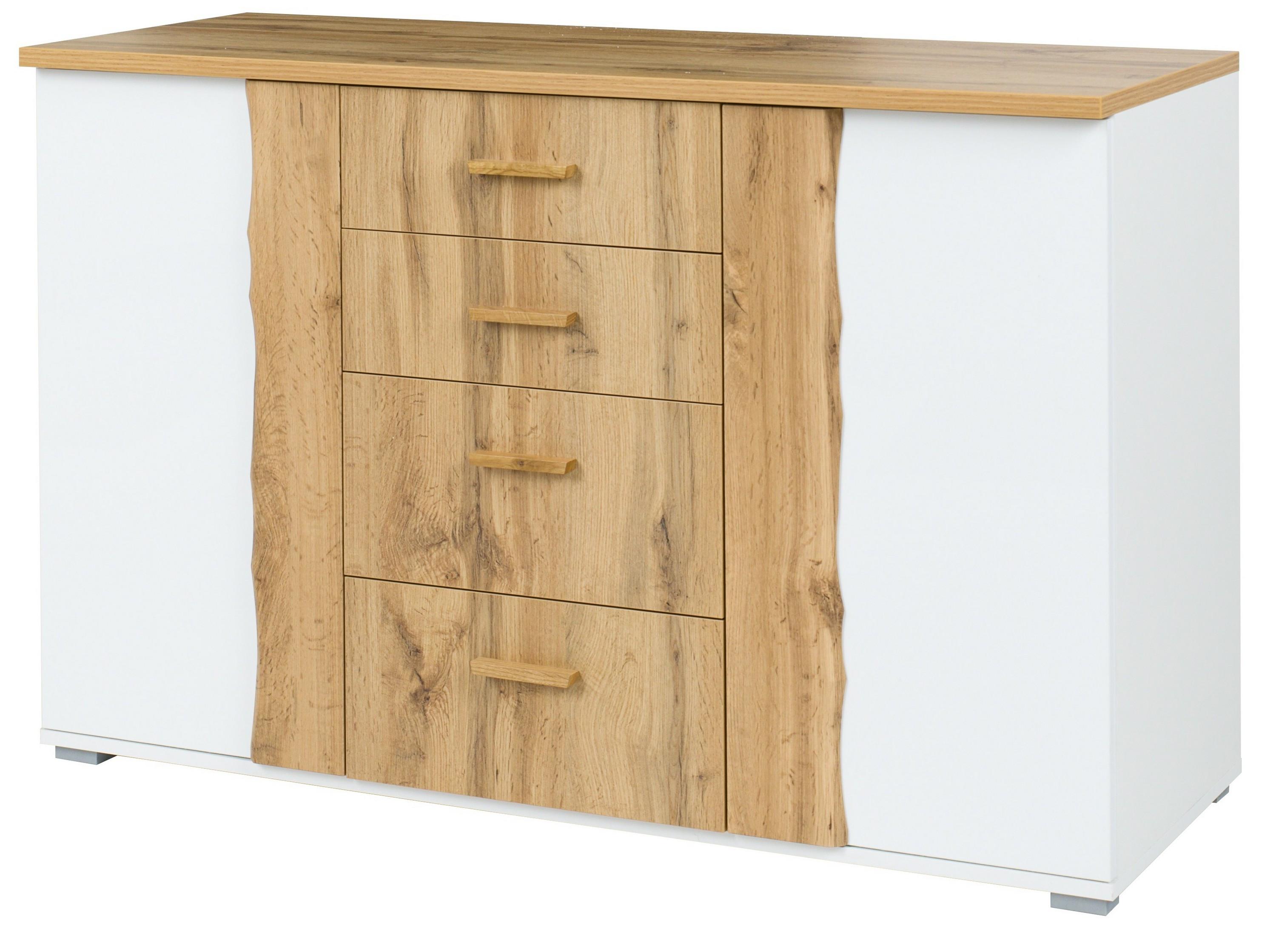 KOMMODE OSVIN 130/82/45cm mit 4 Schubladen 2 Türen Eiche Wotan - Eiche Wotan/Weiß, Holzwerkstoff (130/82/45cm) - MASSENO