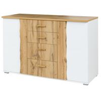 KOMMODE OSVIN 130/82/45cm mit 4 Schubladen 2 Türen Eiche Wotan - Eiche Wotan/Weiß, Holzwerkstoff (130/82/45cm) - MASSENO