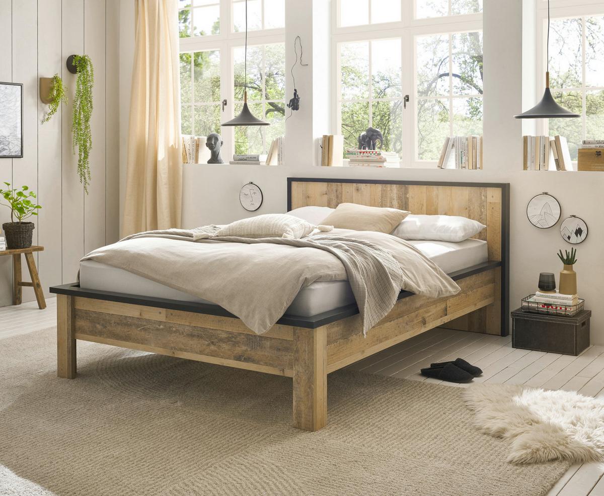 BETT Used Wood hell, Anthrazit, Einzelbett Liegefläche 140 x 200 cm - Eichefarben/Anthrazit, Holzwerkstoff/Metall (140/200cm) - Furn.Design