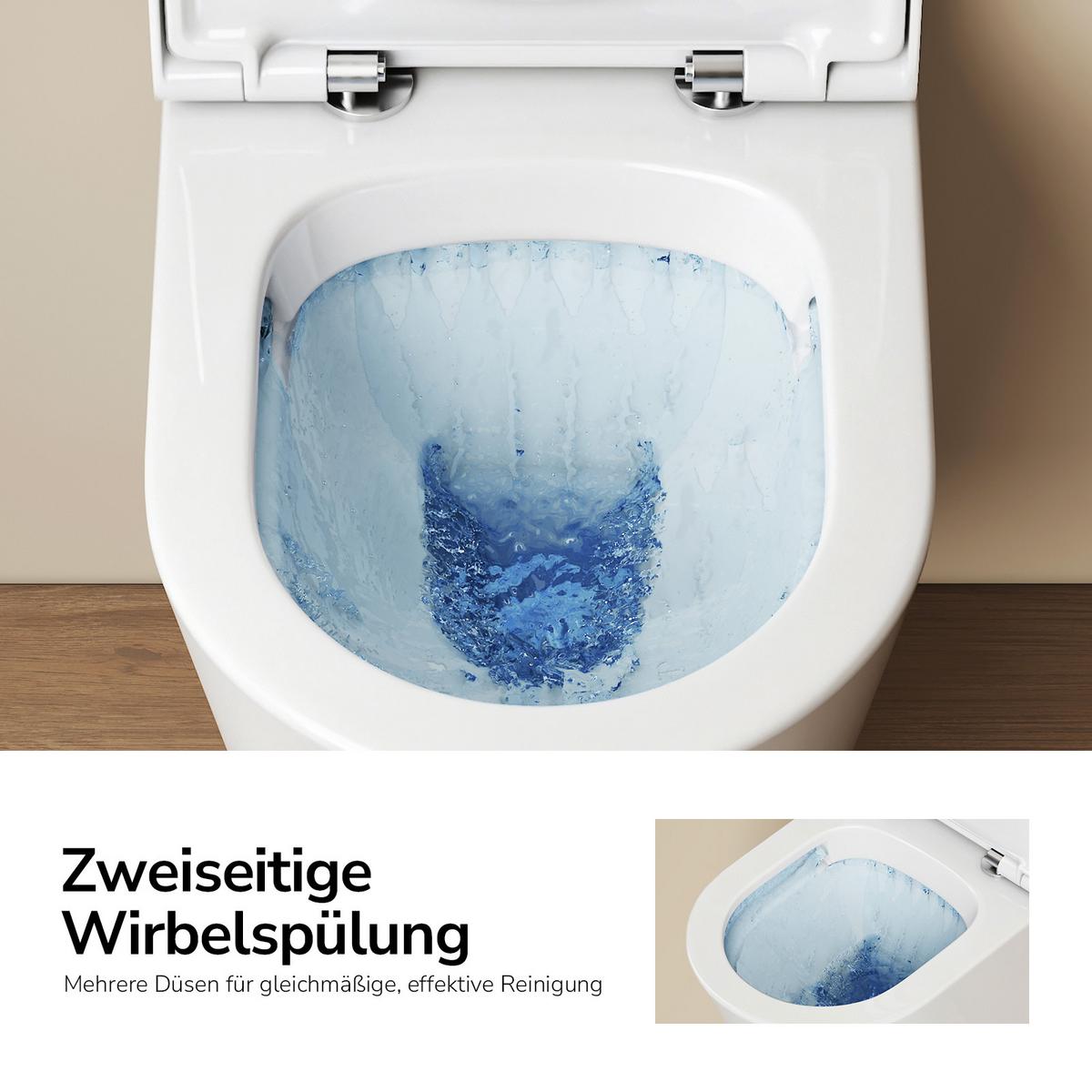 WAND-WC Set 49 x 36,5 cm inkl. WC-Sitz mit Absenkautomatik weiß glänzend - Weiß, Keramik (36.5/36/49cm) - EMKE