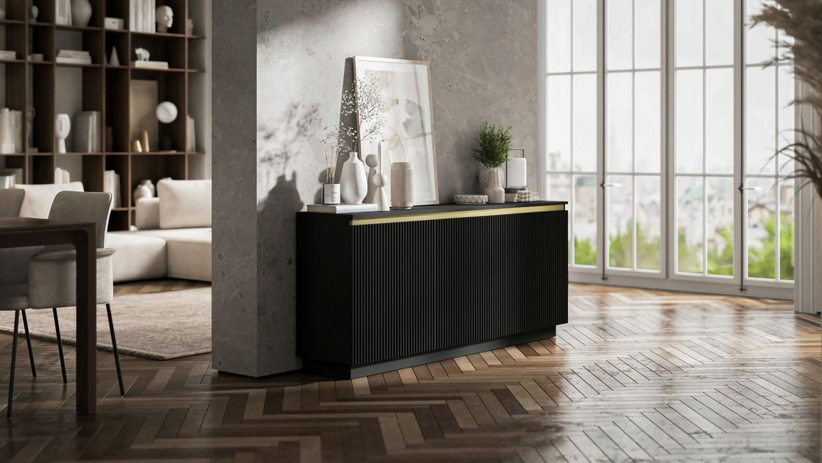 KOMMODE Selene 3D Schwarz Matt Glamour 167 cm - Schwarz, Holzwerkstoff (166.8/71.4/35cm) - Meble Lindner