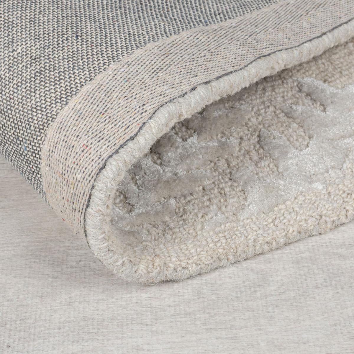 WOLLTEPPICH GLEN, Seidiger Glanz Blätter, Hellgrau, 200 x 290 cm - Grau, Textil (290/200cm) - KADIMA DESIGN