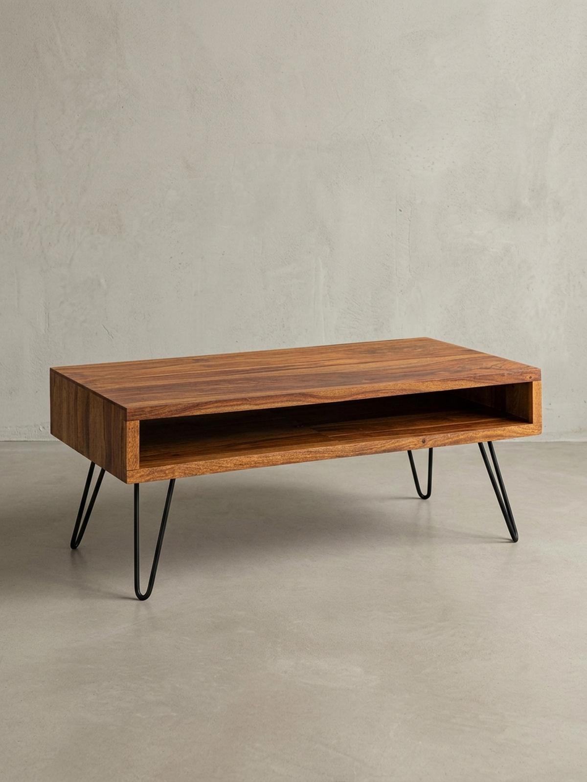 COUCHTISCH Sheeshamholz, Pulverbeschichtet mit Ablagefach, Maße 100x40x50 cm - Schwarz/Braun, Holz/Metall (50/100/40cm) - KADIMA DESIGN