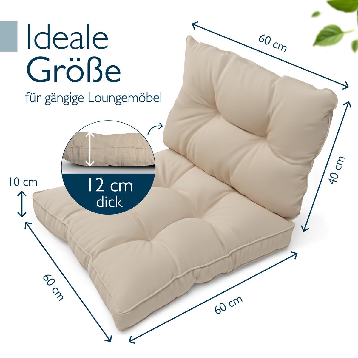 LOUNGEKISSEN Flair Outdoor Sitz 60x60x10cm mit Rücken 60x40x12cm Natur (2tlg) - Naturfarben, Textil (60/60cm) - Beautissu 