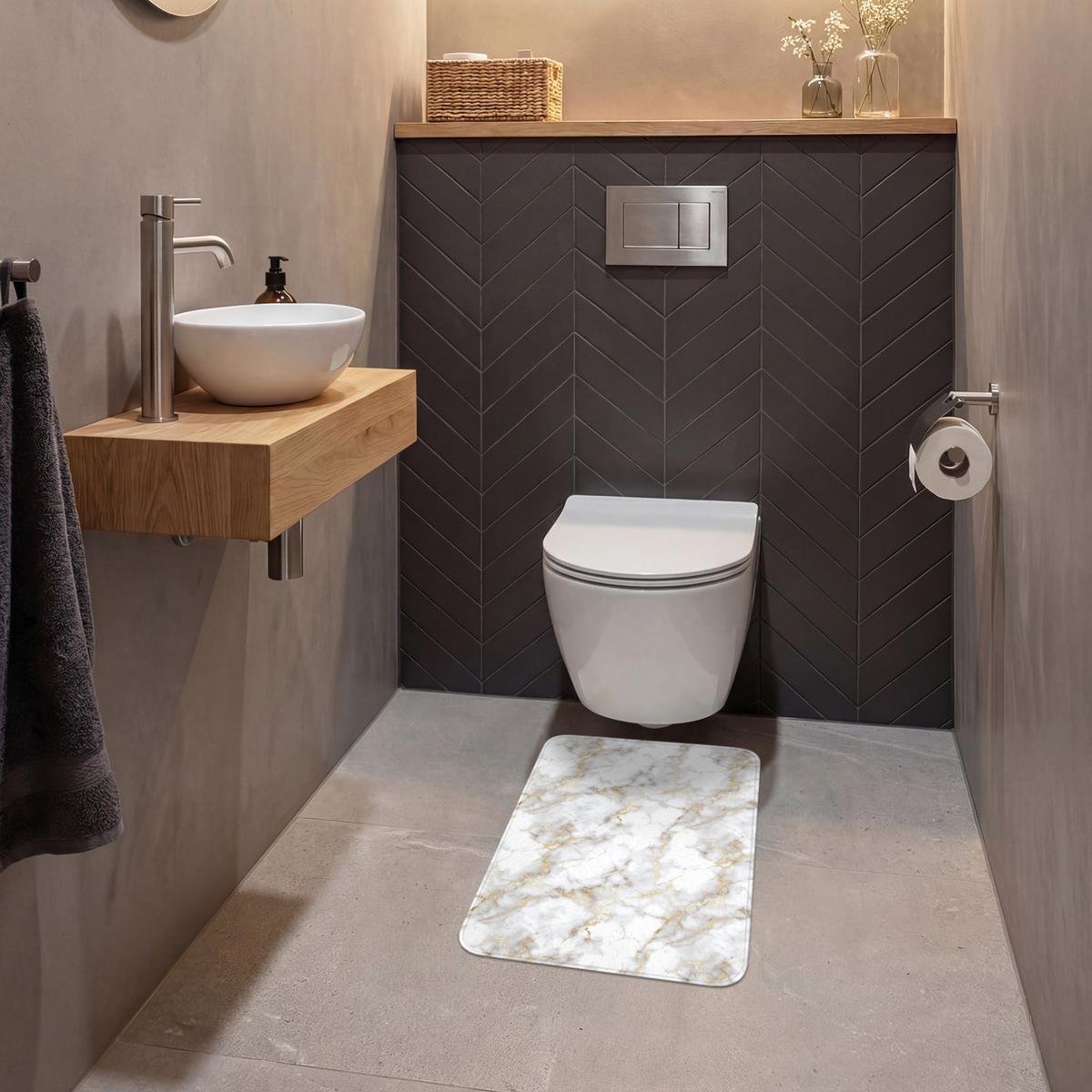 WC-VORLEGER Goldene Adern - Marmor - Weiß WC Teppich 40x60 cm - Weiß, Textil (40/1cm) - OnlyWow
