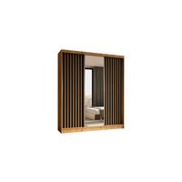 KLEIDERSCHRANK mit Spiegel-Schiebetüren und Aluminium-Leisten, LED-Beleuchtung - LAMELO- 180 cm Artisan+Schwarz+Artisan - Braun, Holzwerkstoff (180/216/61cm) - ALTDECOR