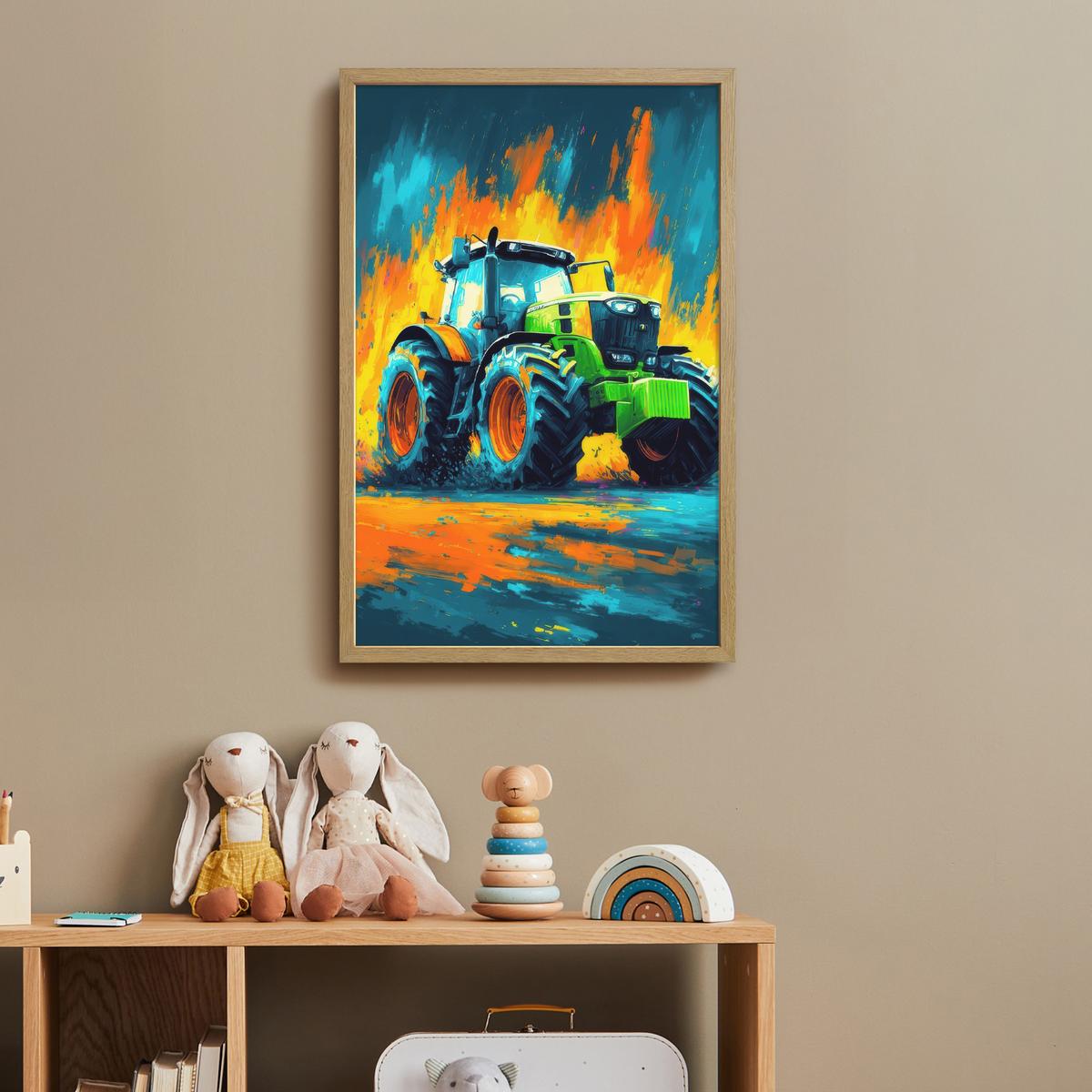 WANDLEUCHTE MIT AKKU Abstrakt - Traktor - Grün 40x60 cm - Dunkelblau, Holzwerkstoff (40/60/8cm) - OnlyWow