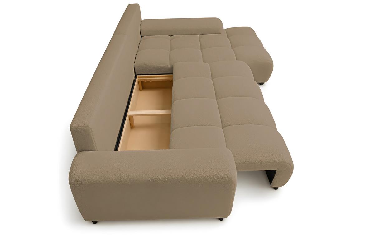 ECKSOFA Ovia mit Bettkasten und Schlaffunktion, Bouclé-Stoff in L-Form - Cappuccino, Textil (270/185cm)