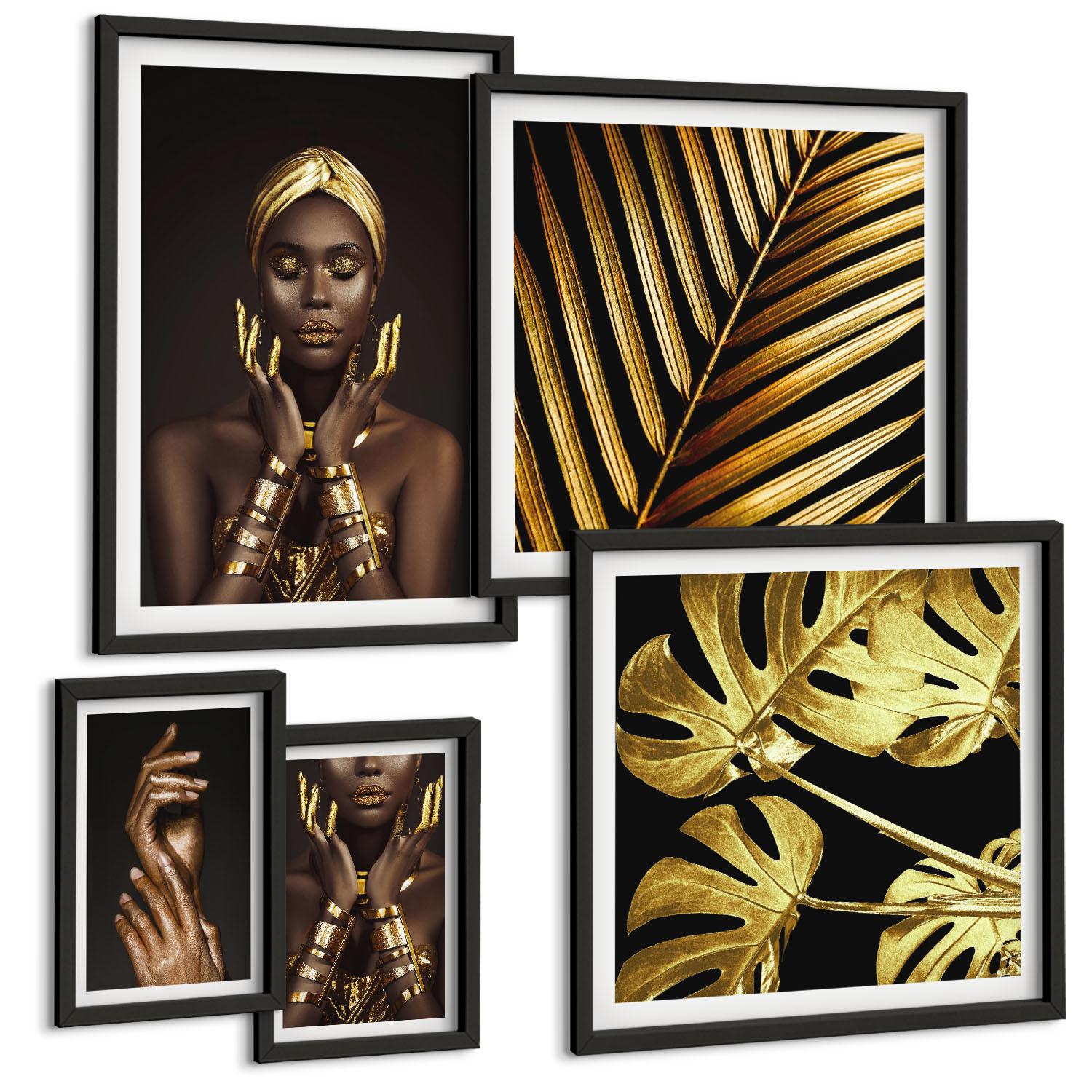BILDER SET 5er Set - 50x50 cm & 20x30 cm & 40x60 cm Schwarzer Rahmen - Künstlerische Porträts von Frauen - Schwarz, Kunststoff (40/60cm) - TULUP