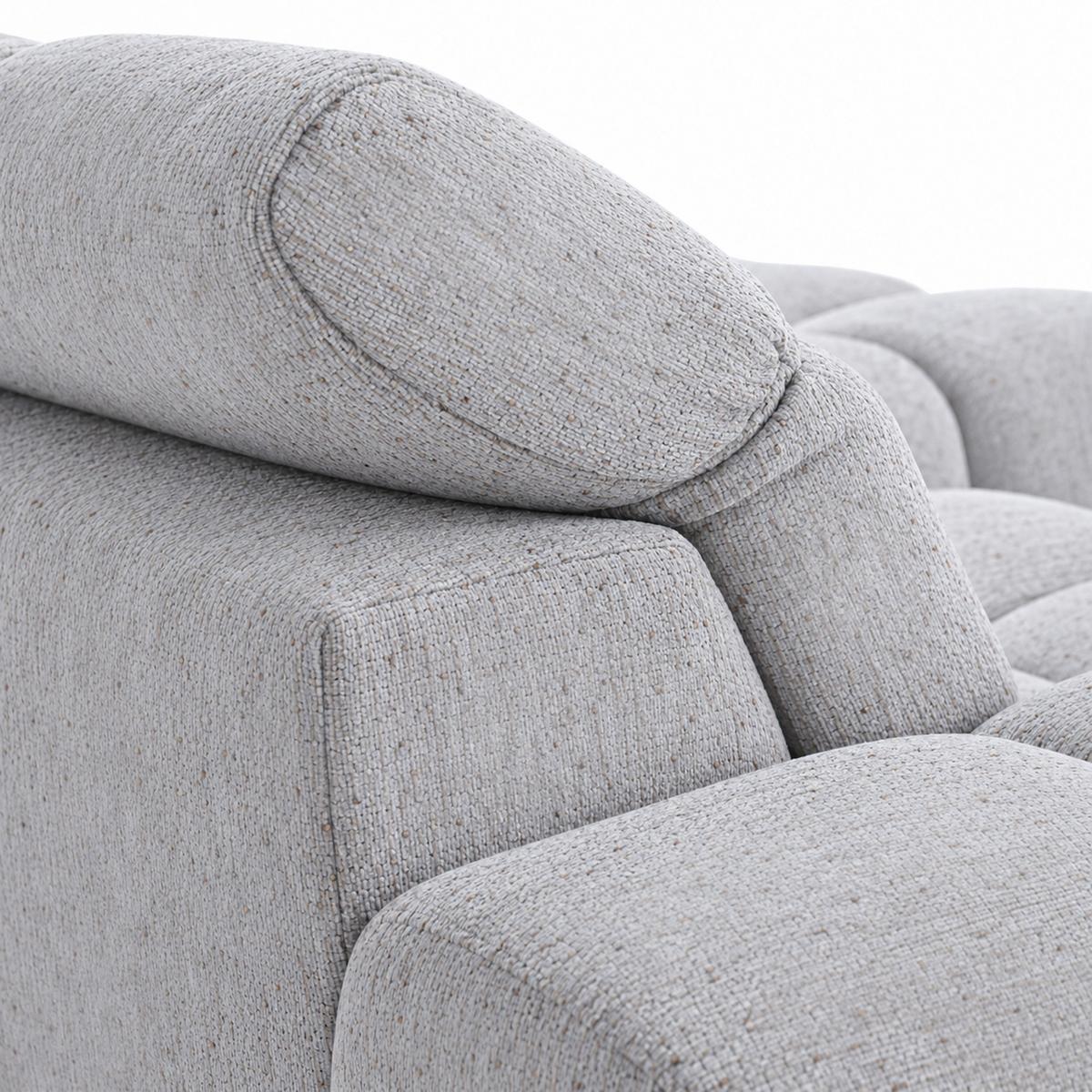 ECKSOFA Marco Mini mit elektrisch ausfahrbarem Sitz und verstellbaren Kopfstützen, Links, Chenille-Stoff, Hellgrau - Hellgrau/Schwarz, Textil (275/182cm) - Beautysofa