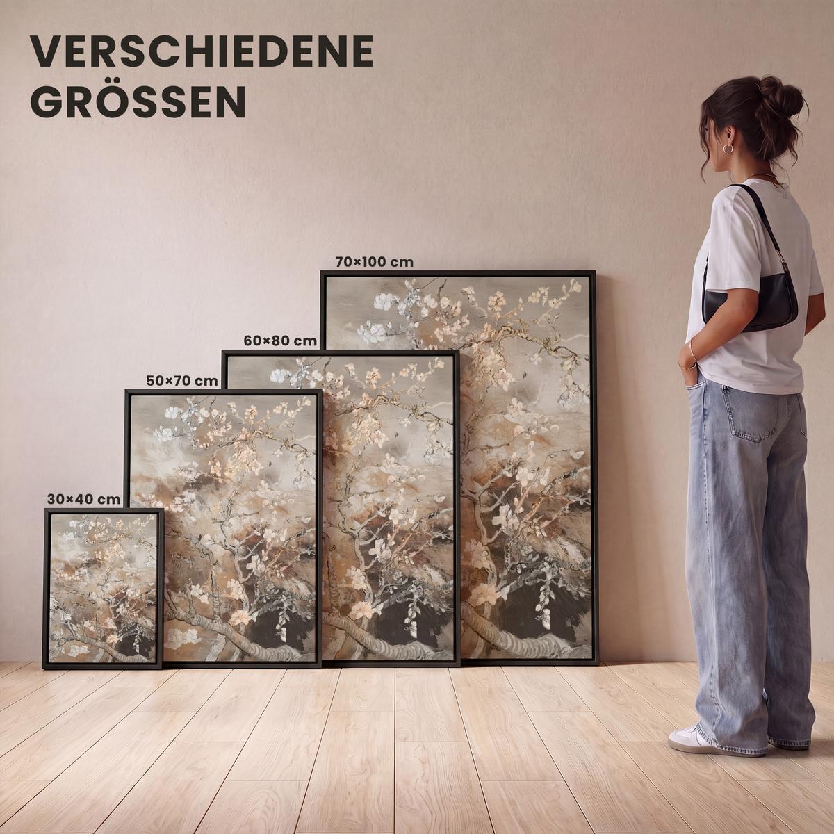 LEINWAND Bilder mit Rahmen - Mandelblüte - Kunst - Van Gogh - Beige - Abstrakt - 50x70 - Braun, Textil (50/70cm) - MuchoWow