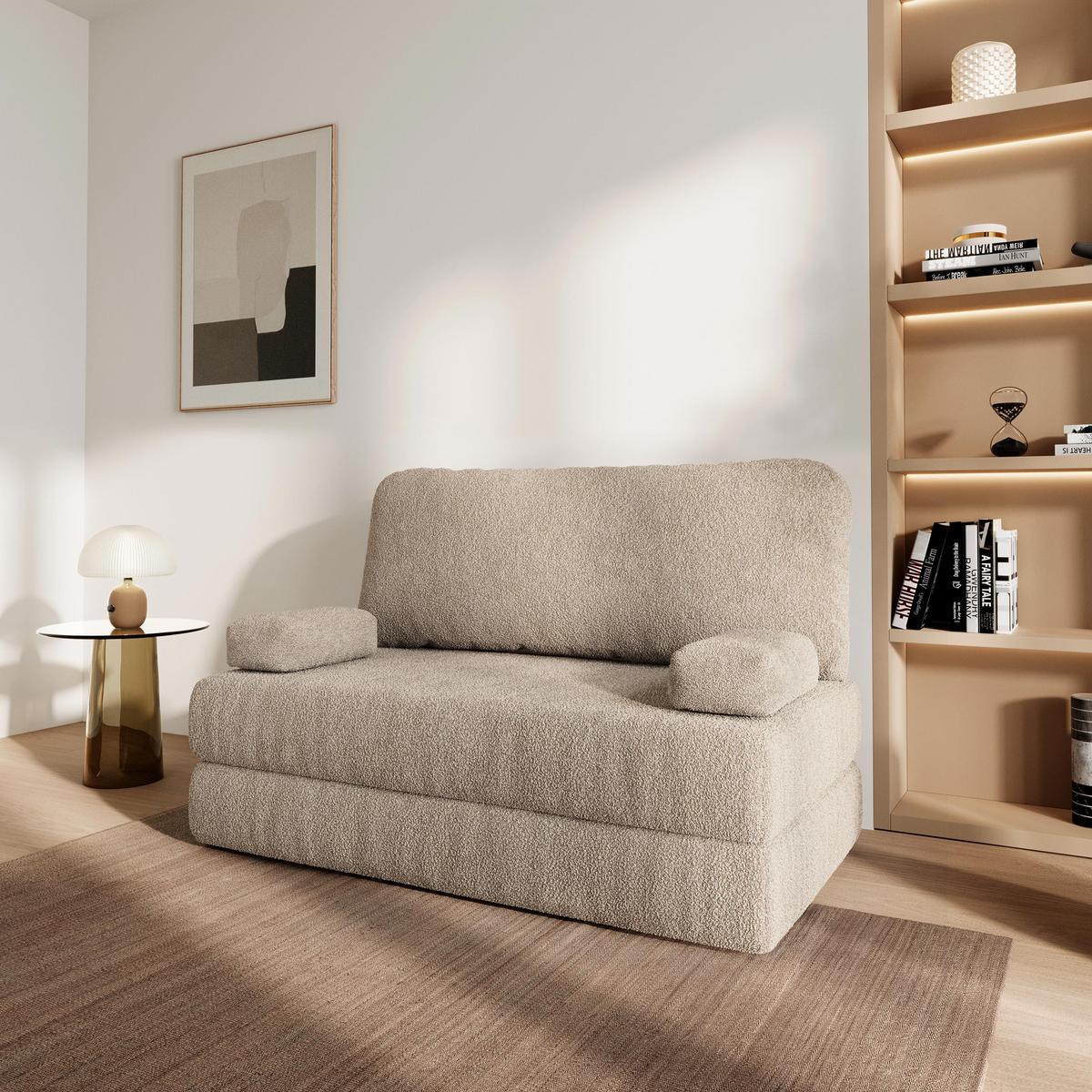 BETTSOFA KESTE aus Schaumstoff Bucle-Stoff Beige Schlaffunktion - Beige, Textil (140/86/60cm) - MASSENO