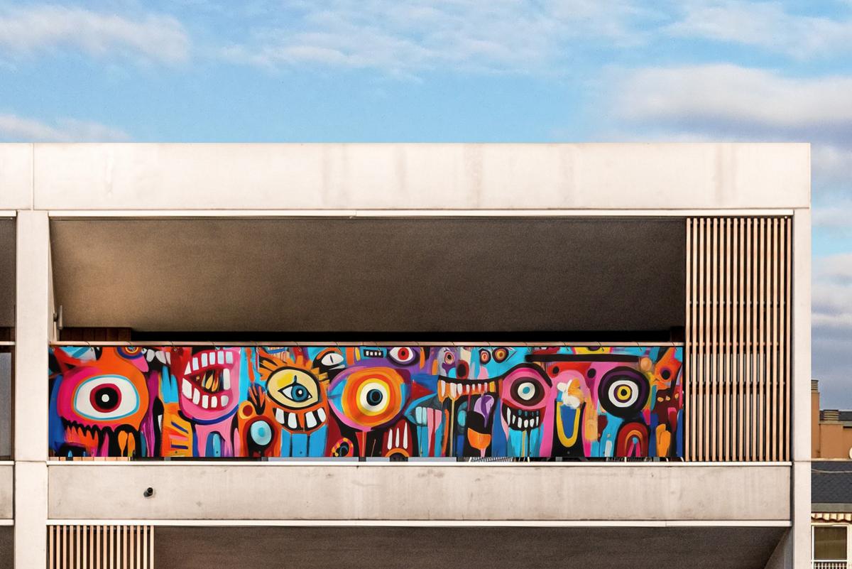 BALKON-SICHTSCHUTZ Abstrakt - Gesicht - Farbenfroh Groß 500x80 cm - Multicolor, Kunststoff (500/80cm) - MuchoWow