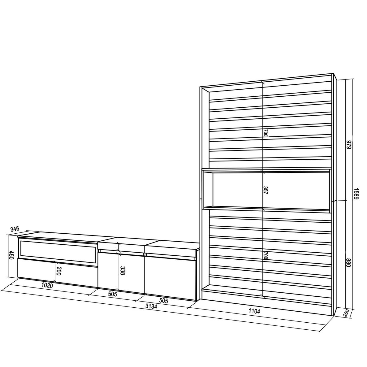 WOHNWAND Wohnzimmer, eiche, schwarz, Elektrokamin,, 310/35/186cm - Eichefarben/Beige, Holzwerkstoff (310/186/35cm) - Skraut Home