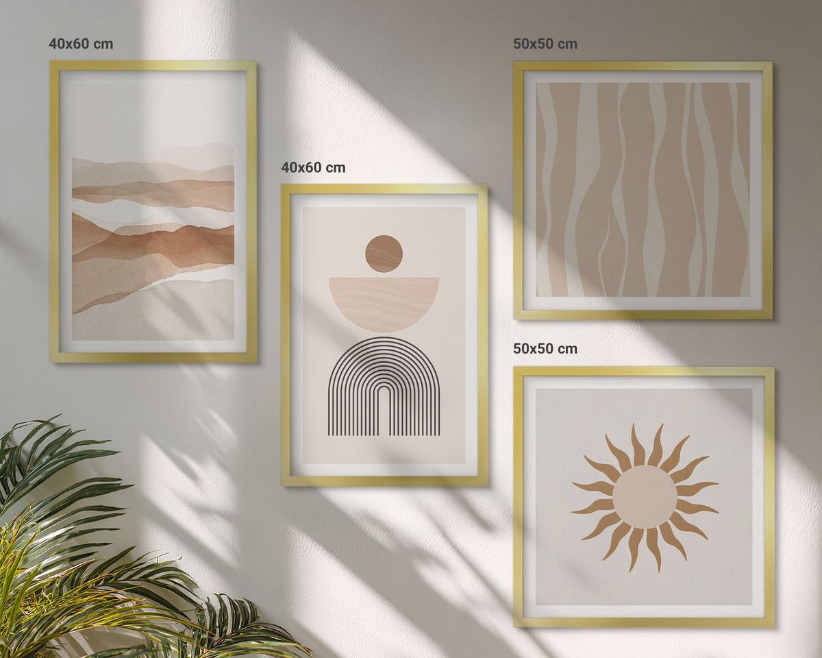 BILDER SET 4er Set - 50x50 cm & 40x60 cm Goldrahmen - Abstrakte Landschafts- und Naturgeometrie - Goldfarben, Kunststoff (50/50cm) - TULUP