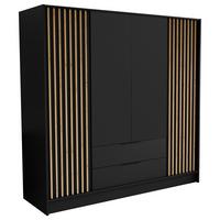 DREHTÜRENSCHRANK PELOR 200/200/51 cm Modern Kleiderschrank 4-türig Schwarz - Schwarz, Holzwerkstoff (200/200/51cm) - MASSENO