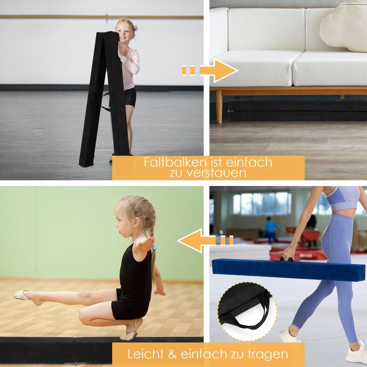 GYMNASTIKBALKEN klappbarer 210 cm Schwarz - Schwarz, Holz (210/10cm) - COSTWAY