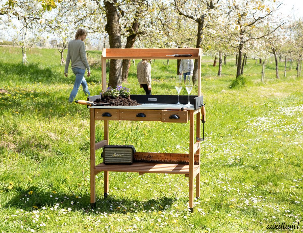 PFLANZTISCH aus Kirschbaum-Holz wetterfest , mit Schubladen, für Garten und Balkon - Braun, Holz (45/85/130cm) - WONDERMAKE