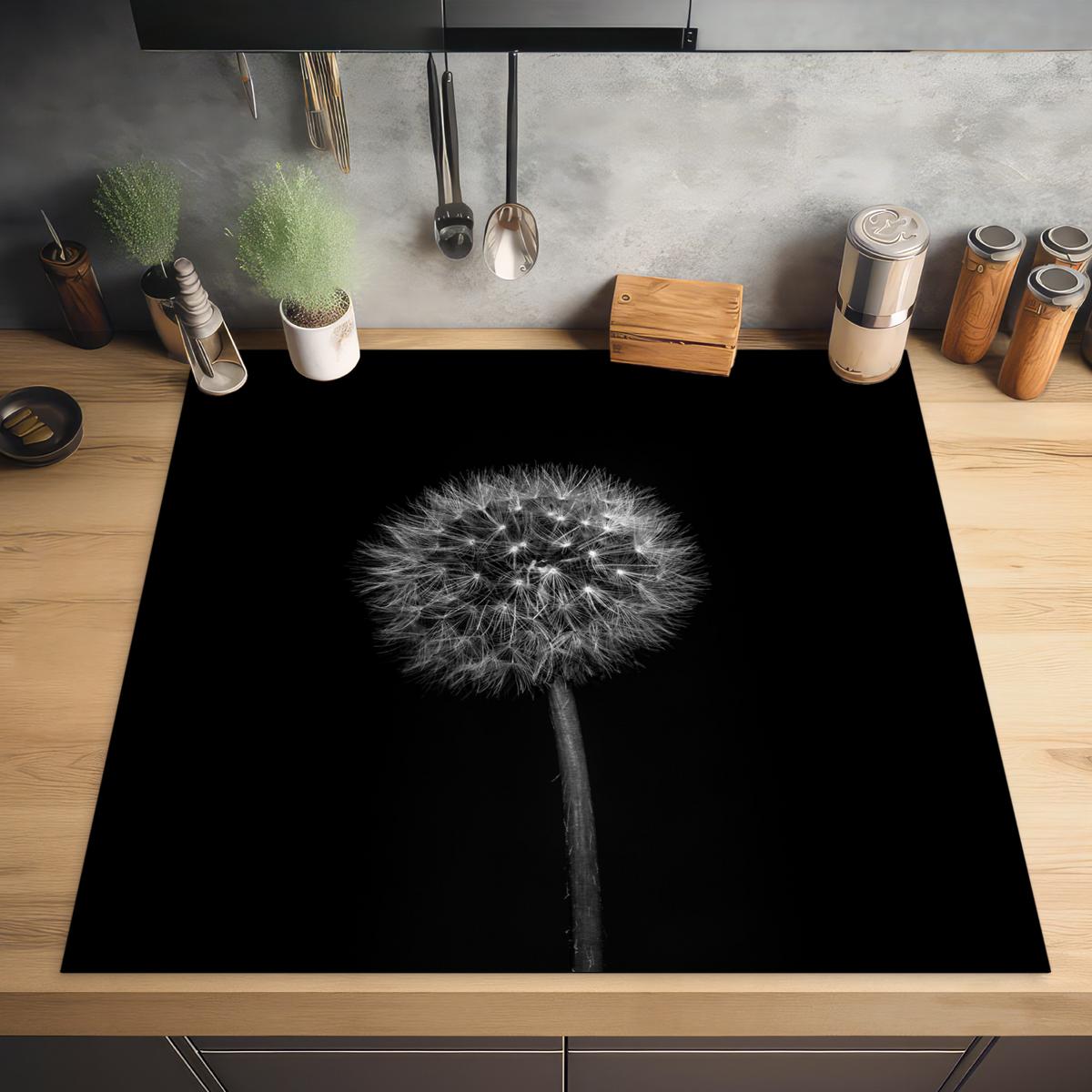 HERDABDECKPLATTE Löwenzahn - Schwarz - Floral - Botanisch Induktionsmatte 78x78 cm - Grau, Kunststoff (78/78/0.2cm) - MuchoWow