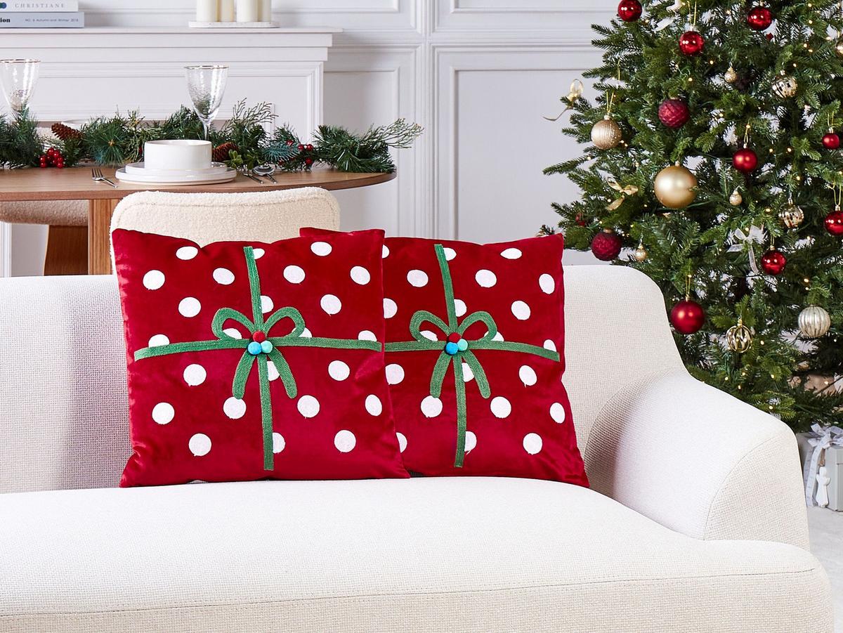 DEKOKISSEN 2er-Set Rot 45/45 cm Gumdrop - Rot/Weiß, Textil (45/45cm) - Beliani