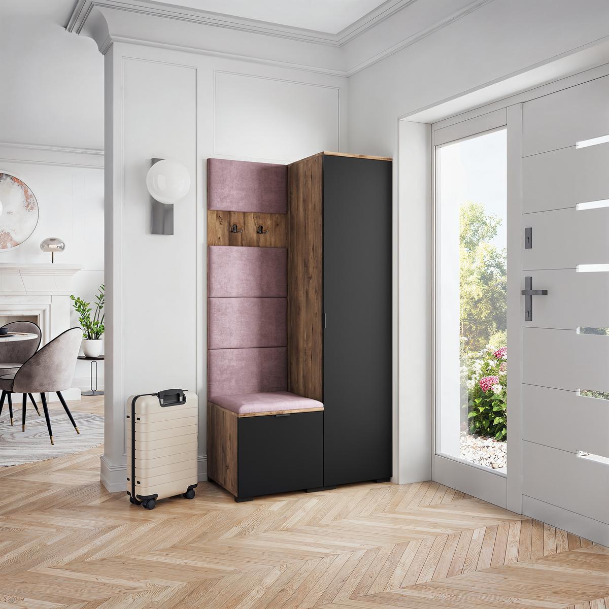GARDEROBENSCHRANK LORI 95/181/51 cm Modern Garderobe-Set Eiche Lefkas - Eichefarben/Lila, Holzwerkstoff (95/181/51cm) - MASSENO