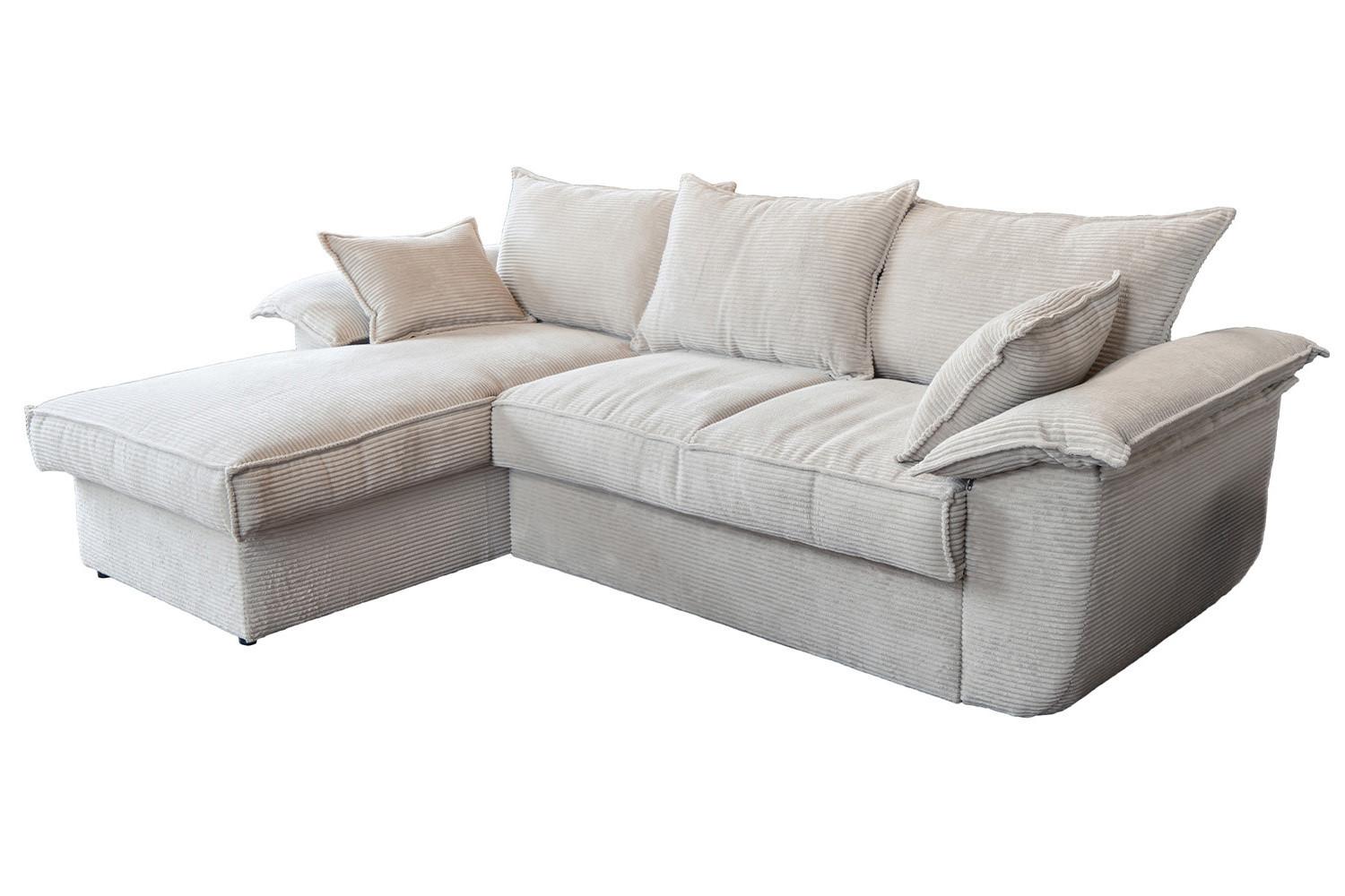 ECKSOFA DAMETO Weiß Cord Mit Schlaffunktion - Schwarz/Weiß, Kunststoff/Textil (266/174cm) - KAWOLA