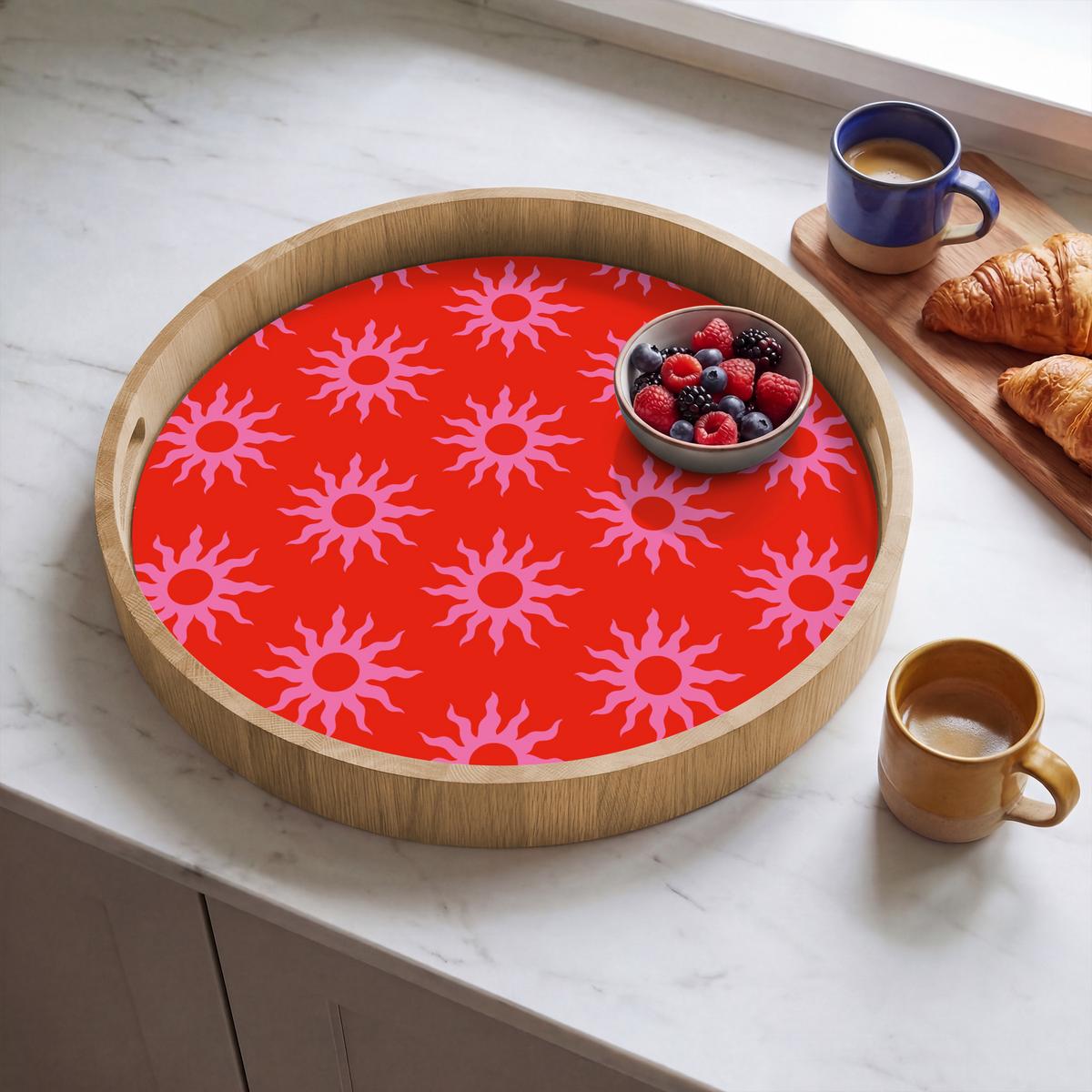 TABLETT Sonnen - Rot - Rosa - Muster - Sommer 50x50 cm - Rot, Holz (50/5/5cm) - OnlyWow