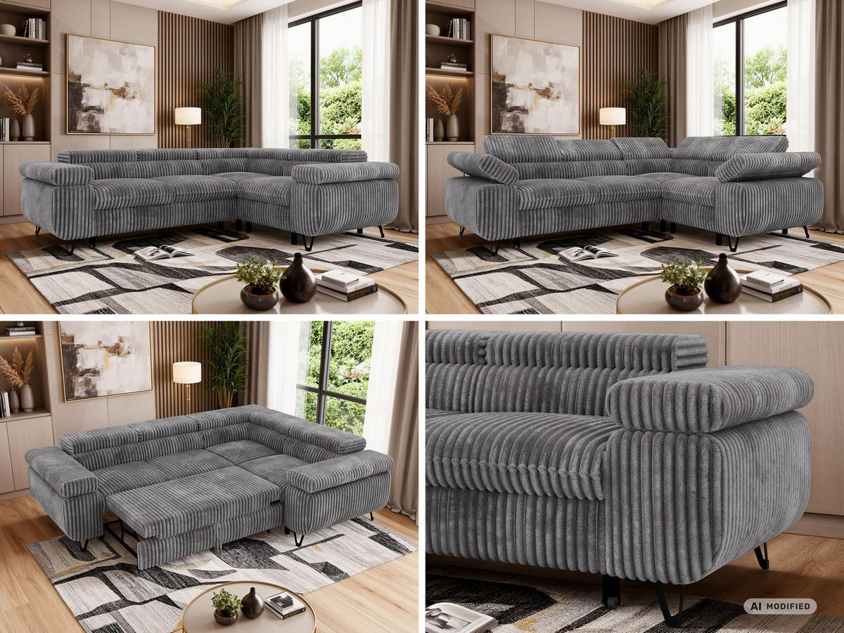 ECKSOFA FALCO L - Grau Cord - Rechts Seite - Schwarz/Grau, Textil/Metall (268/197cm) - MKS