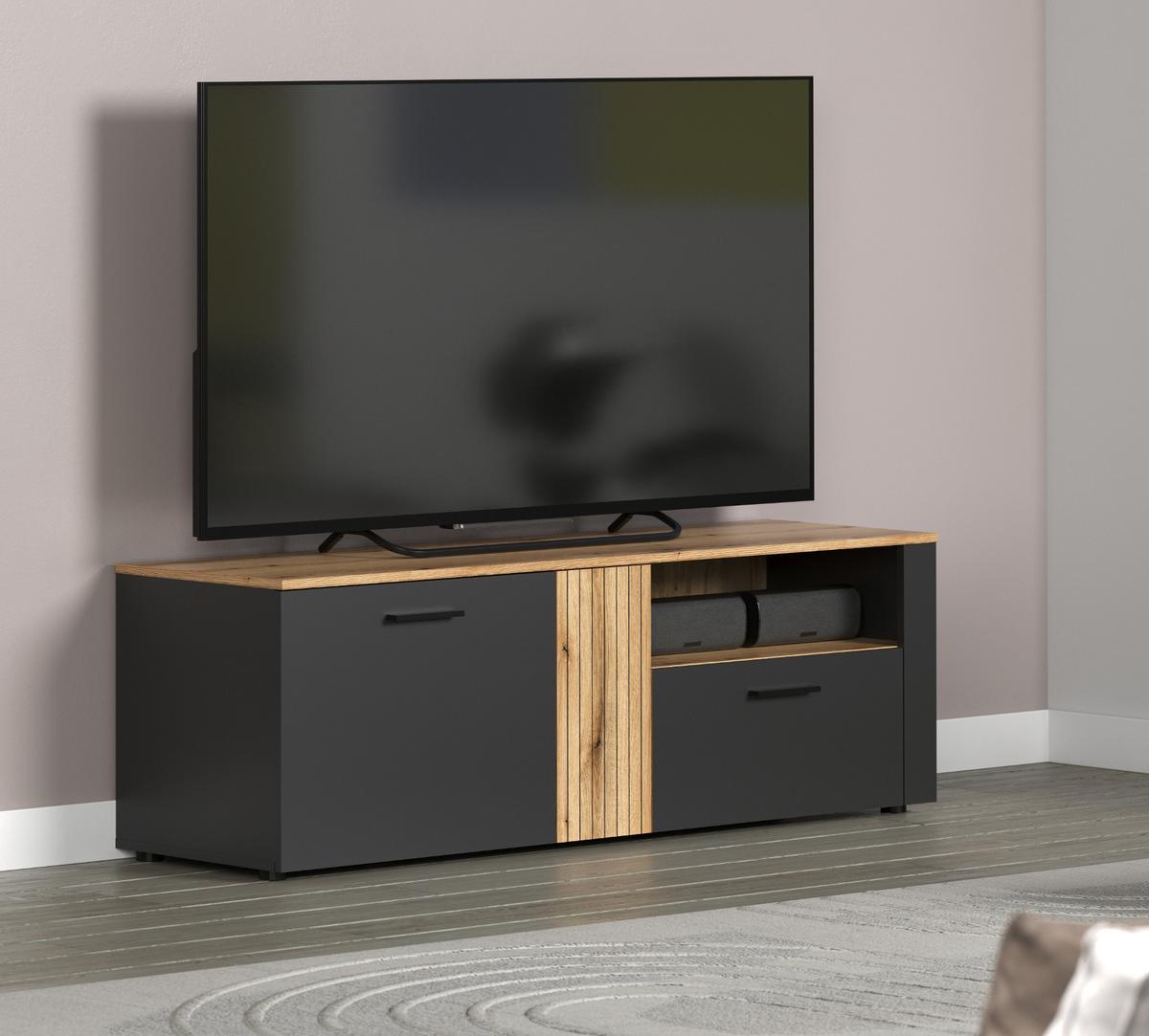 TV-LOWBOARD grau, Evoke Eiche 150 cm, modernes TV-Unterteil - Eichefarben/Anthrazit, Holzwerkstoff/Kunststoff (150/50/42cm) - Top.Furn