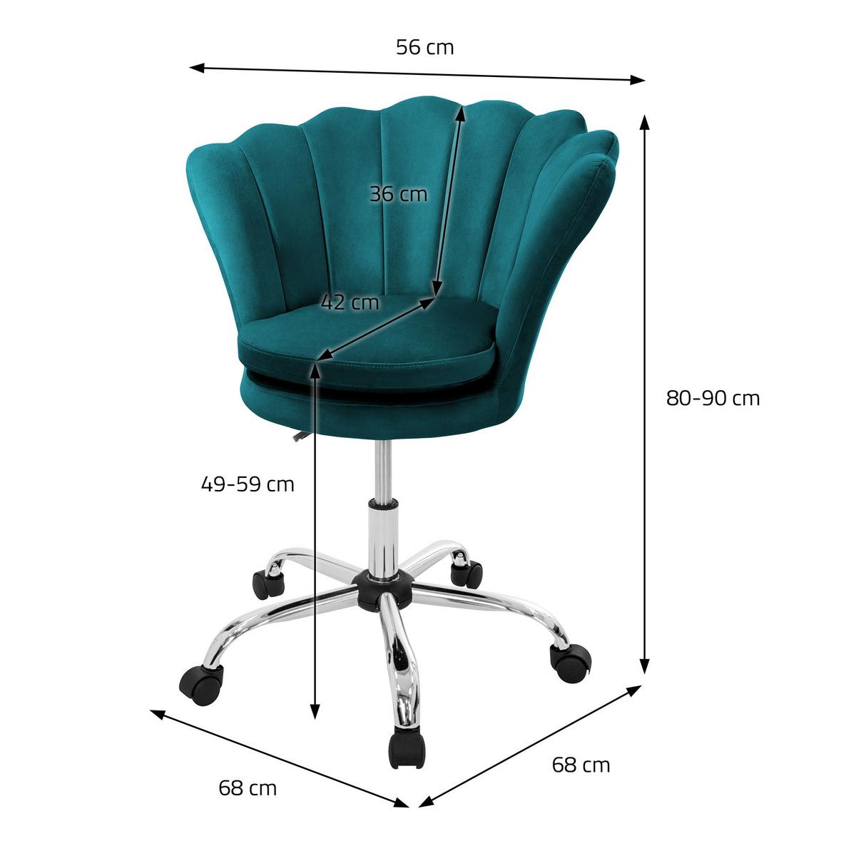 BÜROSTUHL Samt Petrol - Türkis, Metall (68/90/68cm) - ML-DESIGN
