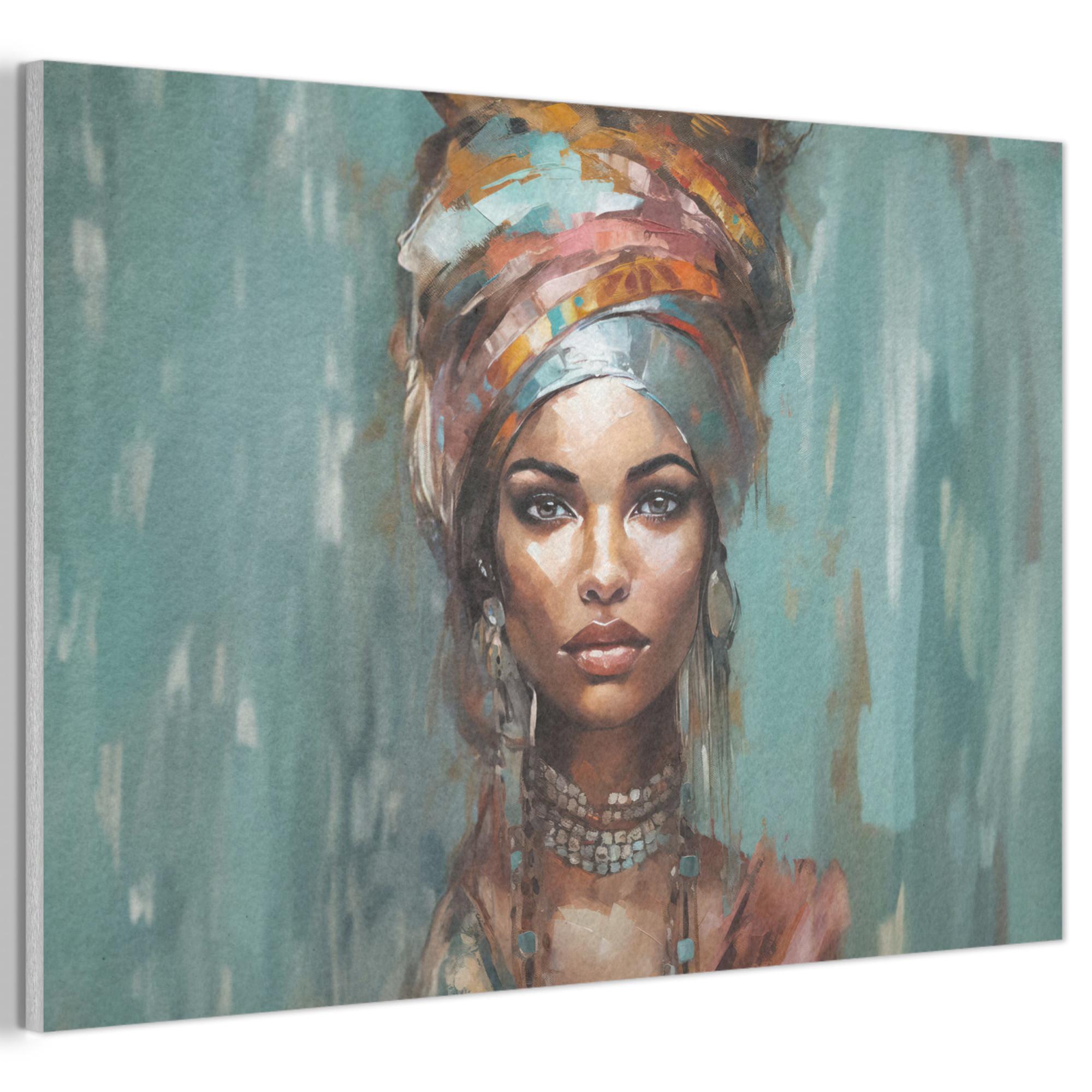 AKUSTIKBILD Frau - Kunst - Schmuck - Porträt Akustikpaneele 90x60 cm - Blaugrau, Kunststoff (90/60/0.9cm) - MuchoWow
