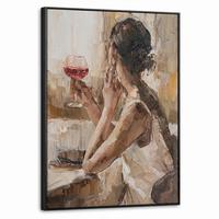LEINWAND Bilder mit Rahmen - Ölgemälde - Frau - Wein - 70x100 - Hellbraun, Textil (70/100cm) - MuchoWow