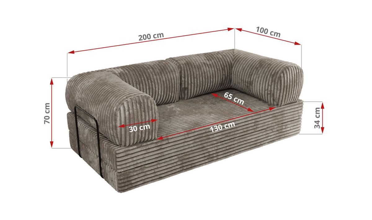3-SITZER SOFA ORSETTO - Hellbraun Cord - Hellbraun/Schwarz, Textil/Metall (200/70/100cm) - MKS