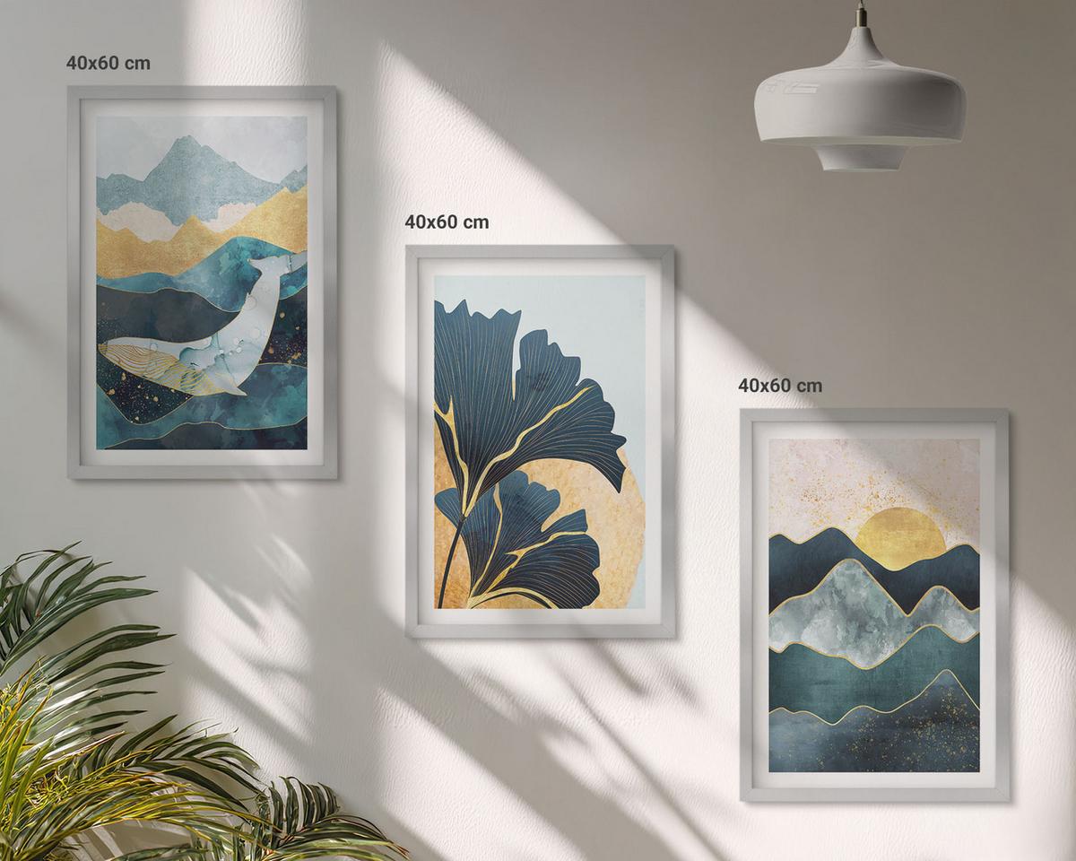 BILDER SET 3er Set - 40x60 cm Silberner Rahmen - Abstrakte Bergansichten - Silberfarben, Kunststoff (40/60cm) - TULUP