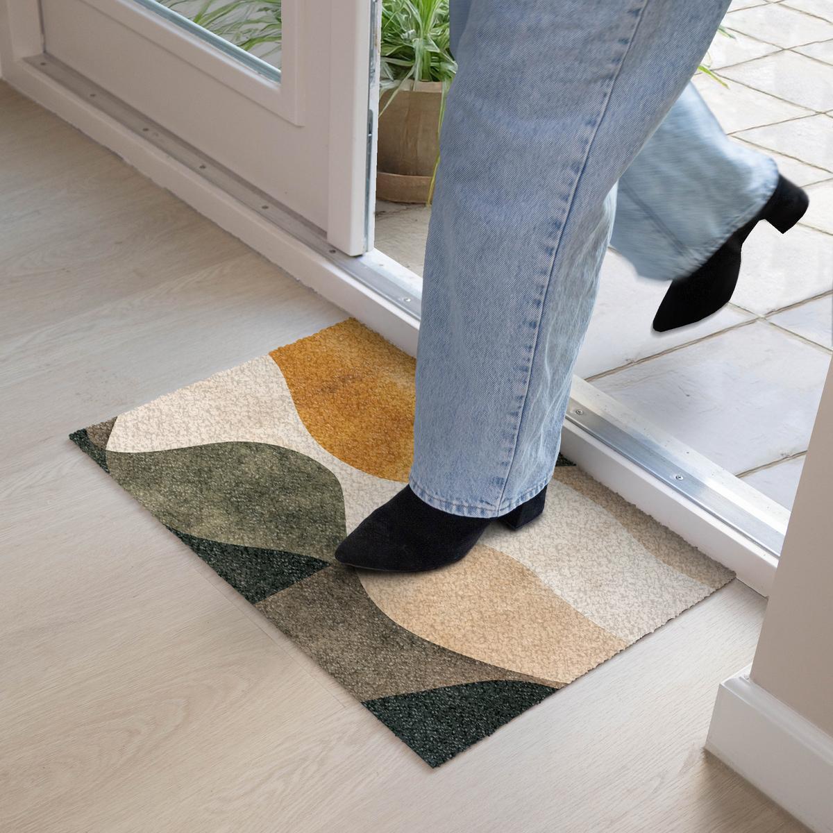 FUSSMATTE Formen - Ockergelb - Abstrakt Flurteppich 60x40 cm - Multicolor, Kunststoff (60/0.4cm) - MuchoWow