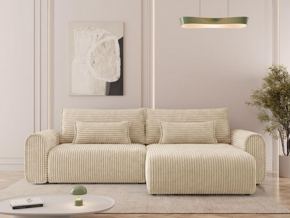 ECKSOFA Surles Cord - Beige/Schwarz, Holz/Kunststoff (245/145cm) - MIRJAN24