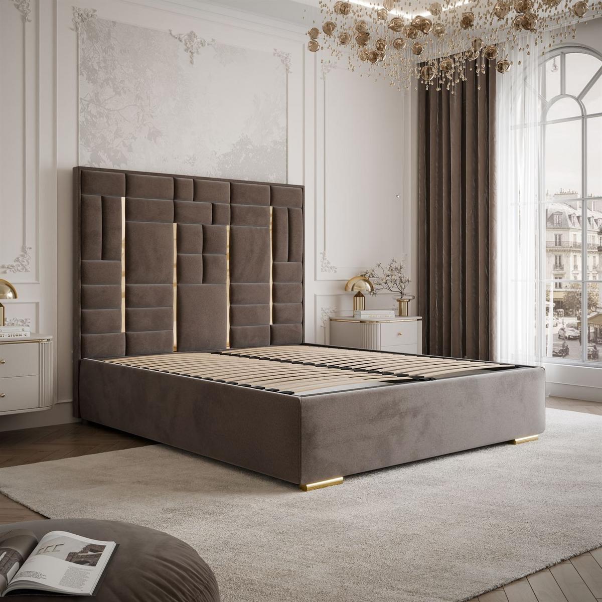 POLSTERBETT BRIGITTE GOLD mit Bettkasten 140x200 cm Element 25 - Braun, Textil (140/200cm) - Lookway