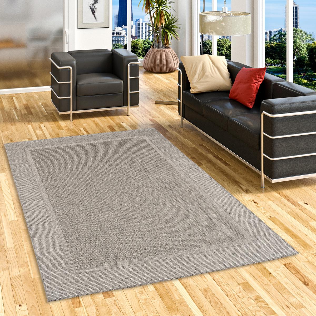 IN & OUTDOOR TEPPICH NATUR VALENCIA BORDÜRE - Anthrazit, Textil (80/150cm) - Pergamon