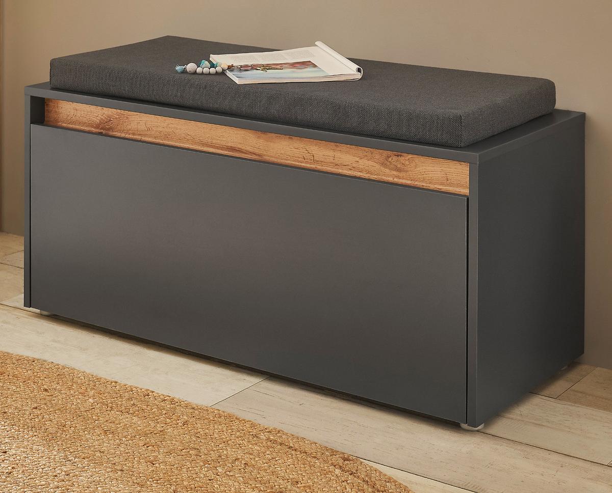 GARDEROBENBANK grau matt, Eiche Wotan 100 cm, Sitzbank inklusive Sitzkissen - Eiche Wotan/Silberfarben, Holzwerkstoff/Kunststoff (100/45/40cm) - Furn.Design