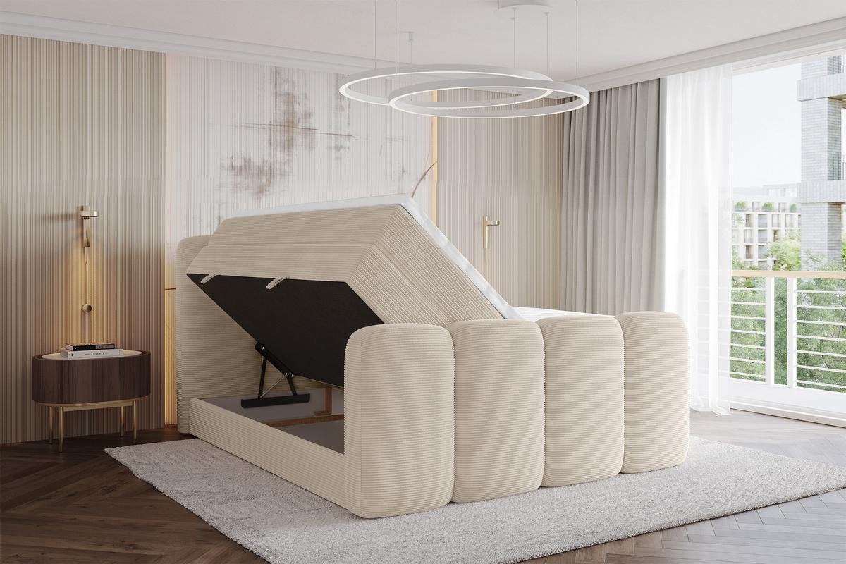 BOXBETT mit Matratze H3|H4 und Lattenrost - NINA-Z KING - 200x200 cm Poso - Beige - Ecru, Holzwerkstoff (200/200cm) - ALTDECOR