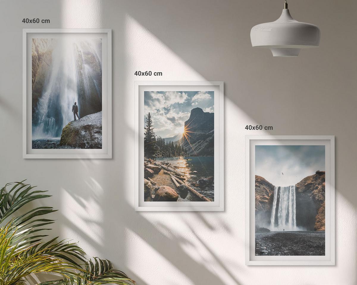 BILDER SET 3er Set - 40x60 cm Weißer Rahmen - Wasserfälle, Berge, Landschaften, Natur - Weiß, Kunststoff (40/60cm) - TULUP