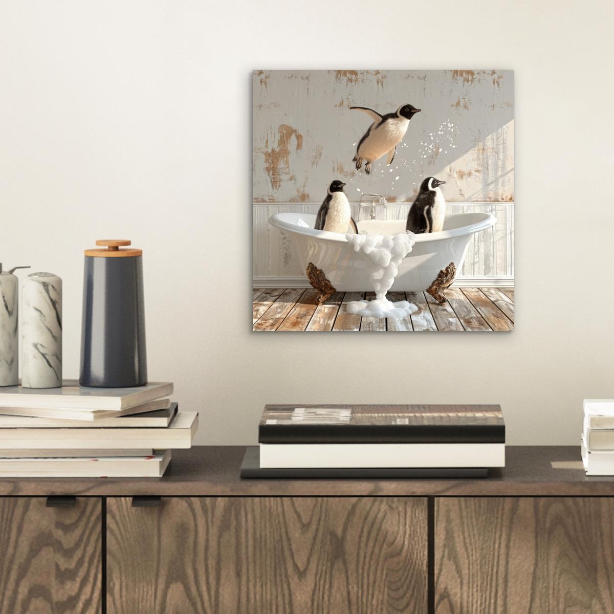METALLBILD Vintage - Pinguin - Badewanne - Schaumstoff 20x20 cm - Schwarz, Metall (20/20cm) - MuchoWow