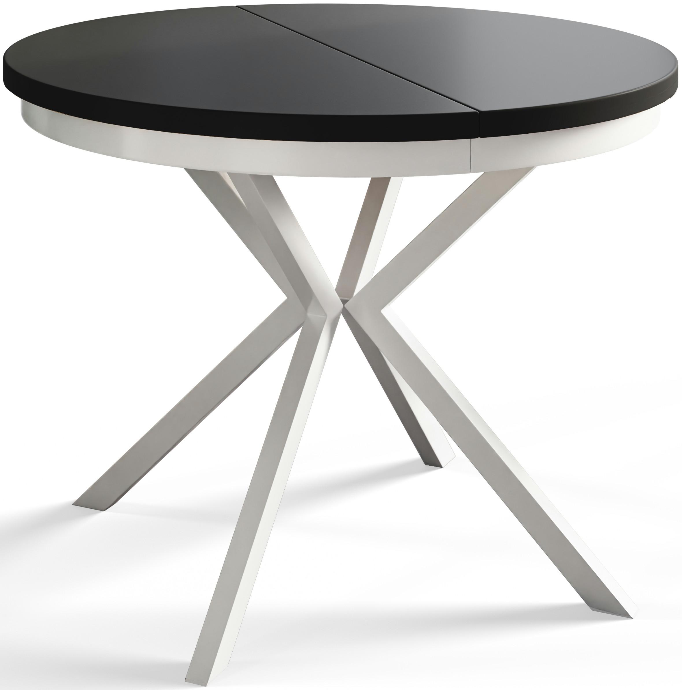 RUNDER Esszimmertisch BERGO, ausziehbarer Tisch Durchmesser: 120 cm/200 cm, Wohnzimmertisch Farbe: Schwarz, mit Metallbeinen in Farbe Weiß - Schwarz/Weiß, Holzwerkstoff (120/120/76cm) - Alpi-Möbel