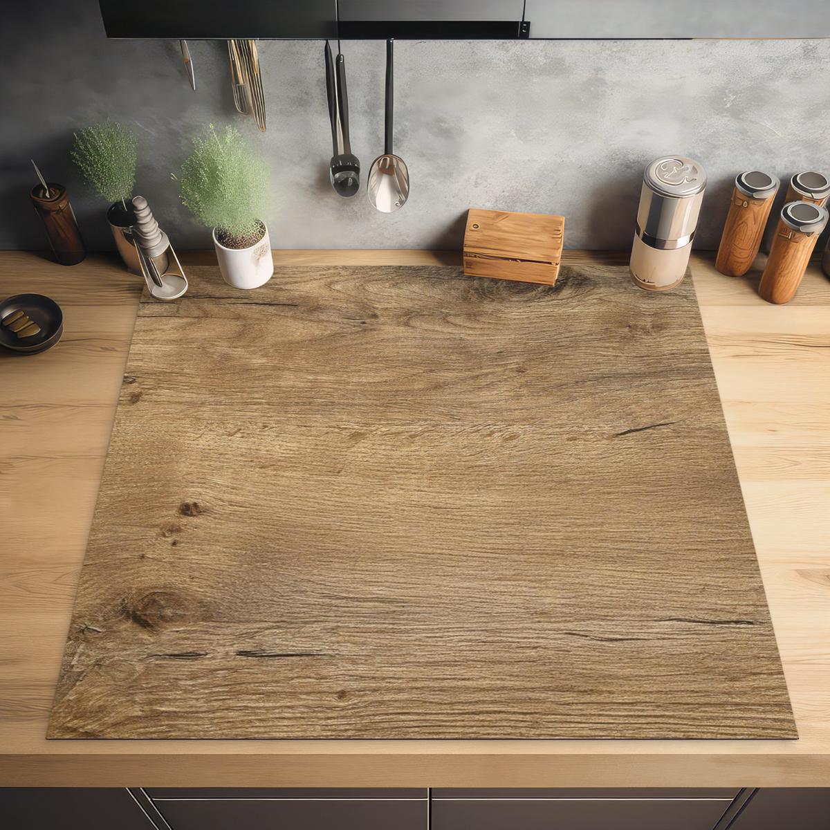 HERDABDECKPLATTE Holz - Braun - Holzoptik Induktionsmatte 78x78 cm - Eichefarben, Kunststoff (78/78/0.2cm) - MuchoWow