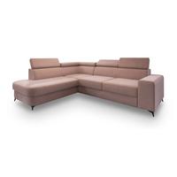 ECKSOFA ALVORO L-S Rosa Velours-Stoff mit Schlaffunktion - Rosa, Holz (253/190cm) - MASSENO