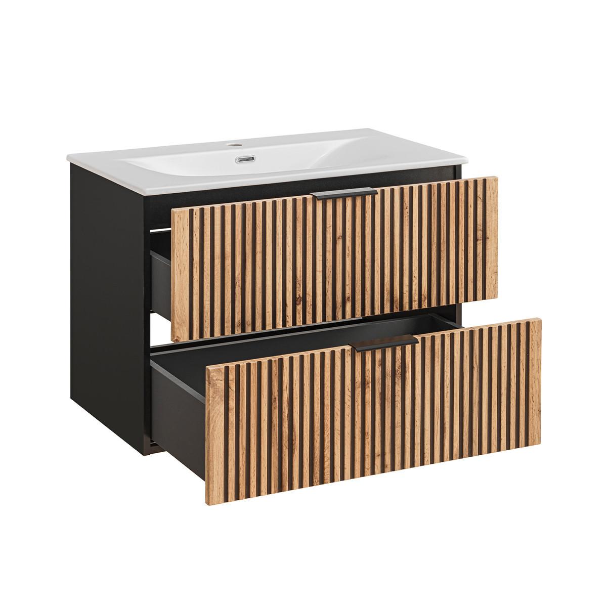WASCHTISCH 80.2cm Gaia Holz in Eichenoptik und Schwarz - Schwarz, Holzwerkstoff (80.2/57/46cm) - Petits-meubles