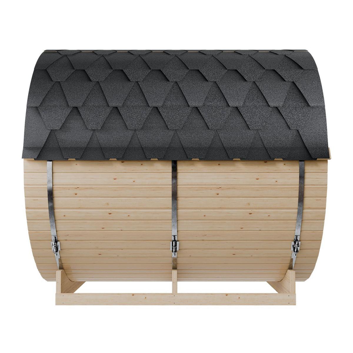 FASSSAUNA Spitzbergen 220 cm mit 8 kW Saunaofen (6 Personen) - Naturfarben, Holz (191/193/220cm) - Artsauna