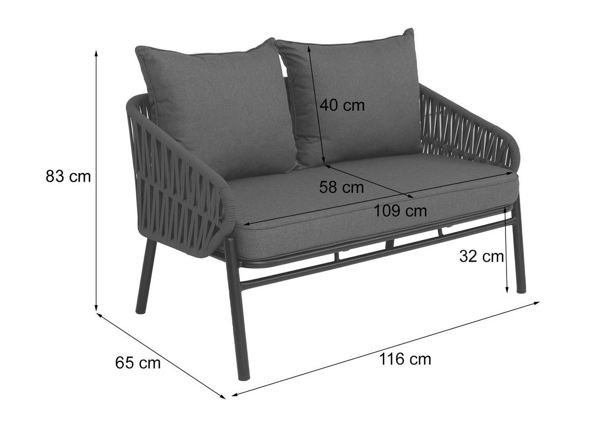 GARTENBANK Anthrazit - Anthrazit, Metall (116/83/65cm) - MCW