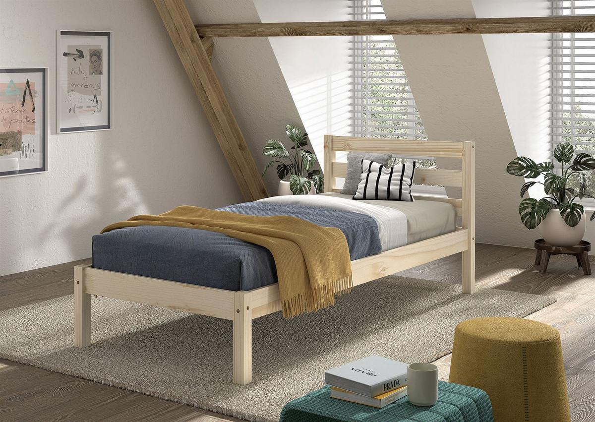 EINZELBETT Karolina Kiefer natur 90x200 inkl Rolllattenrost - Kieferfarben, Holz (90/200cm) - 58aufmkessel